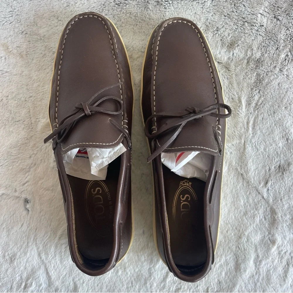 Tod's Dark Brown Leather Boat Shoes Men size 8.5